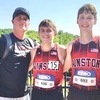 Braden Lee finished 10th place and Bristol Sheetz placed 13th place in the 3200 meter. 
	Pictured left to right Coach Peukert, Bristol Sheetz, and Braden Lee.
